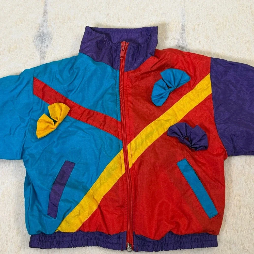 Vintage‎ 90s Colorblock Windbreaker Jacket Kids 24M Teal Red Purple USA